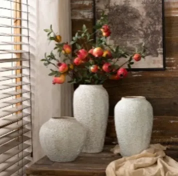 White High-End Ceramic Decorative Textured Flower Vase