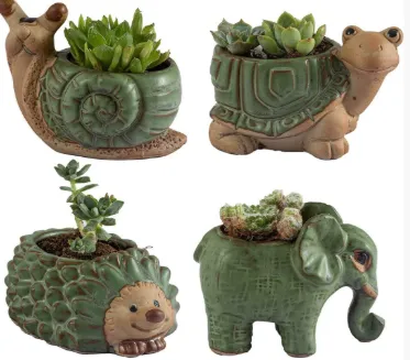 Green Ceramic Animal Planters