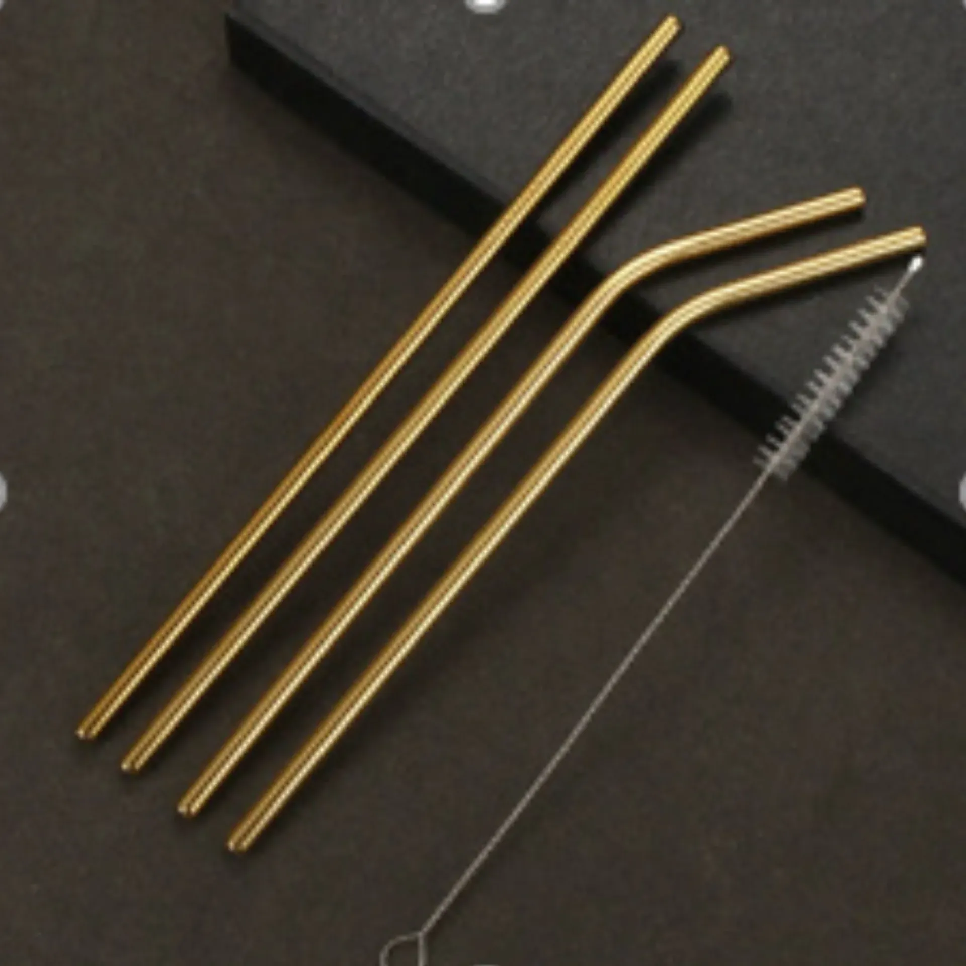 5 pcs Set Reusable Gold-colored Stainless Steel Straw
