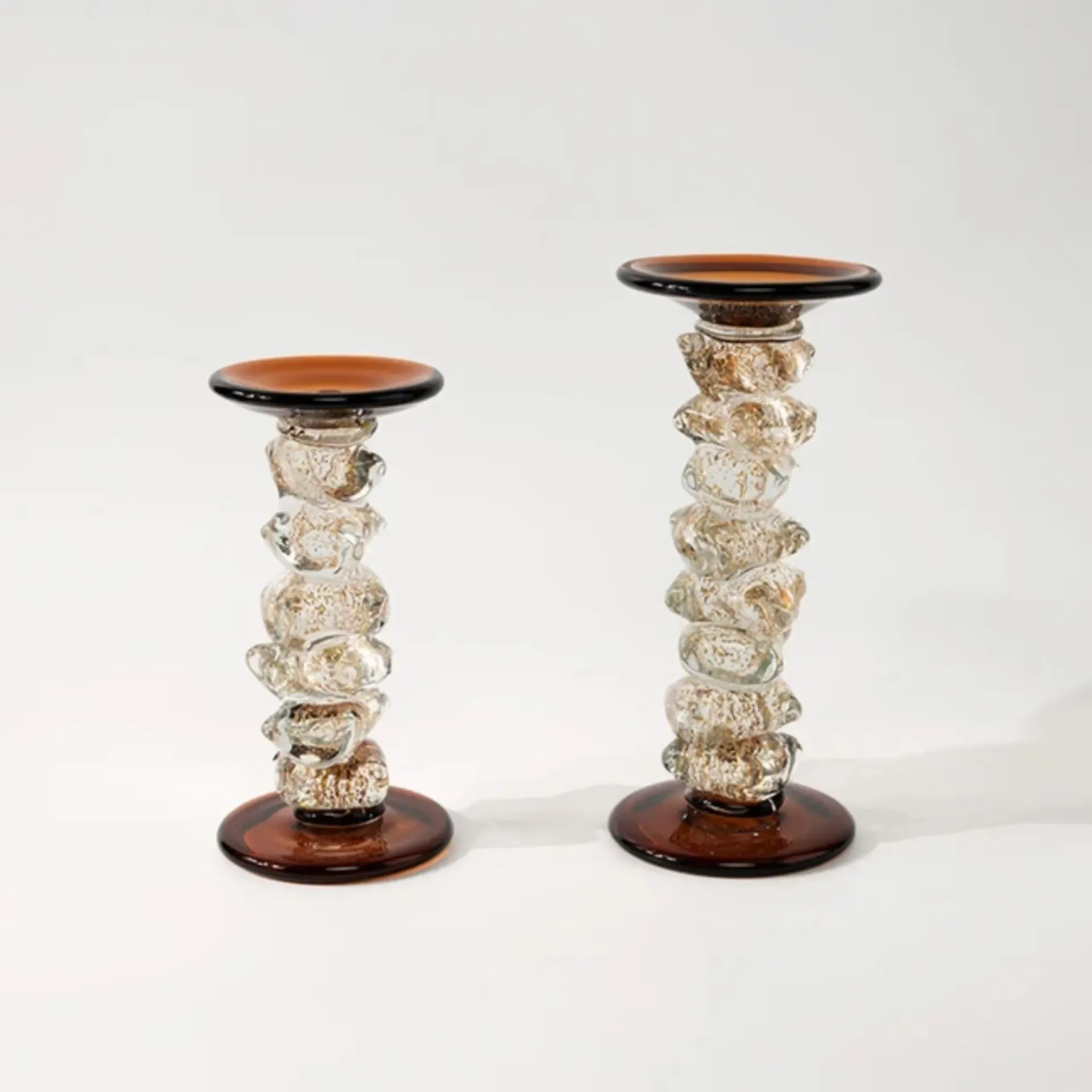 2 pcs Set Pebble Pillar Candle Holder From Handblown Glass