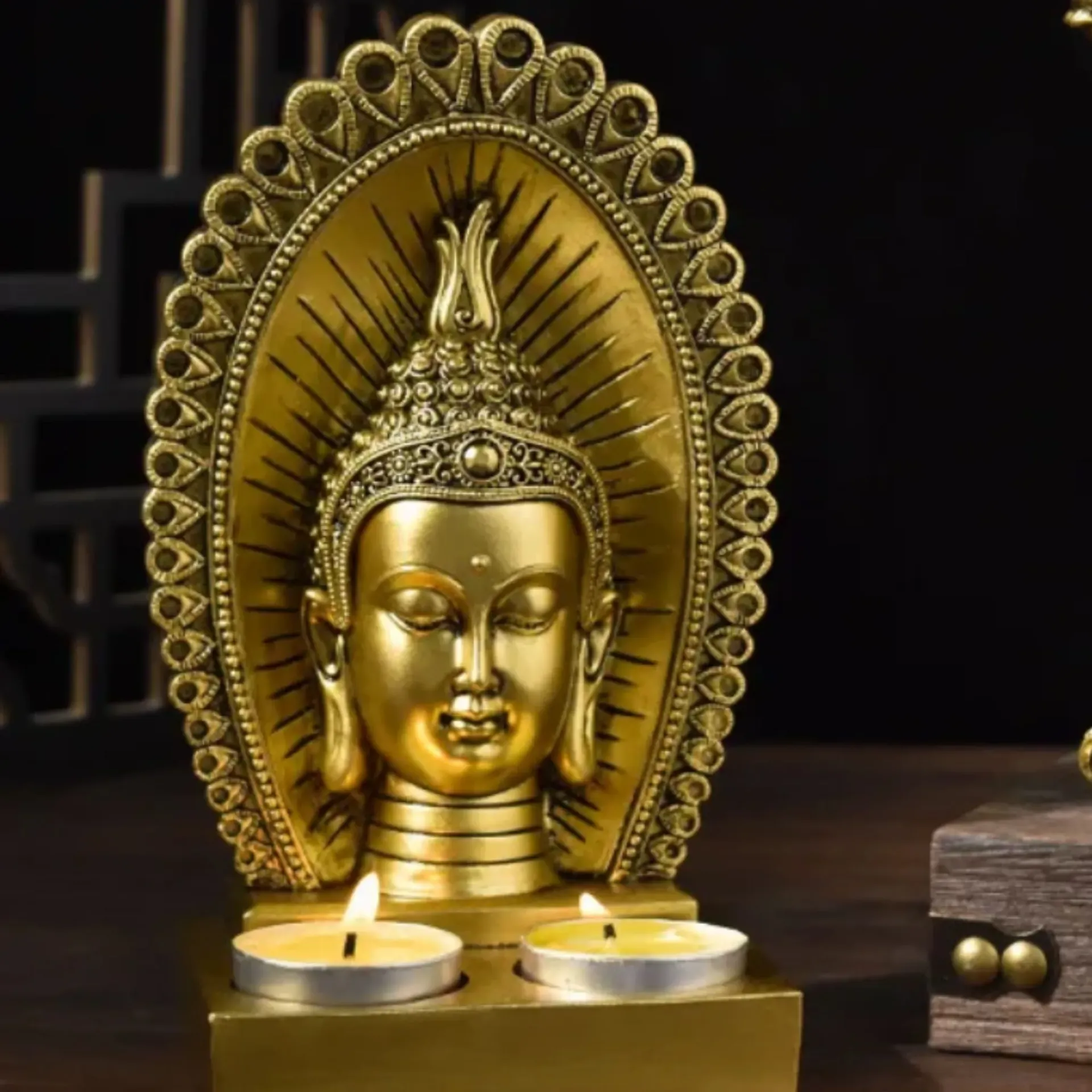 Decorative Resin Buddha Head Tealight Candle Holder