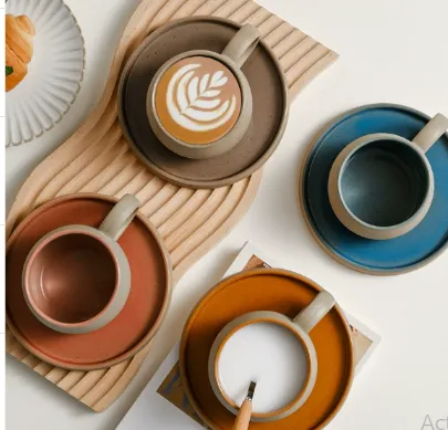 Japanese-style Retro Ceramic Coffee Mug & Saucer Set