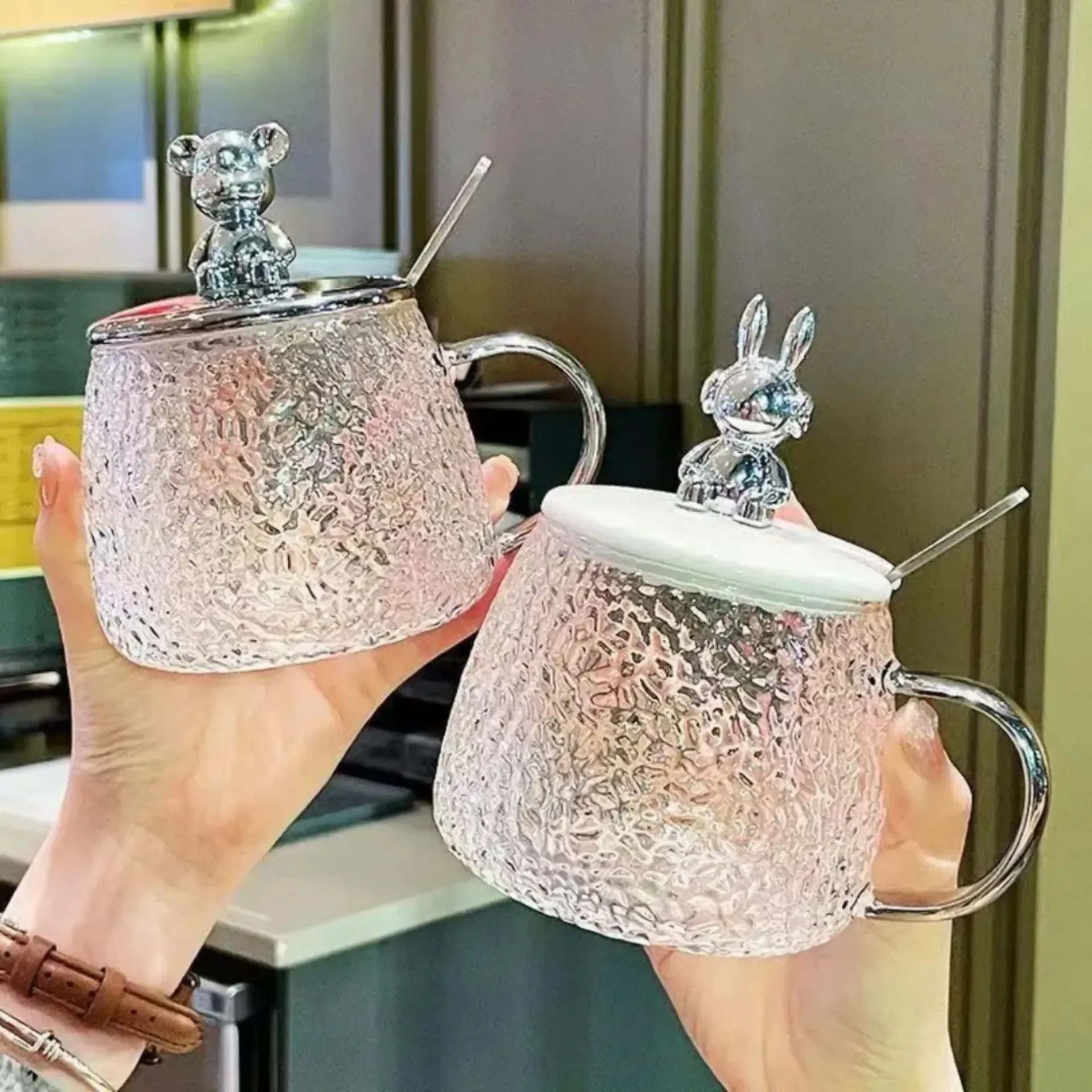 Set Of Bear Cups Including Spoon Lid