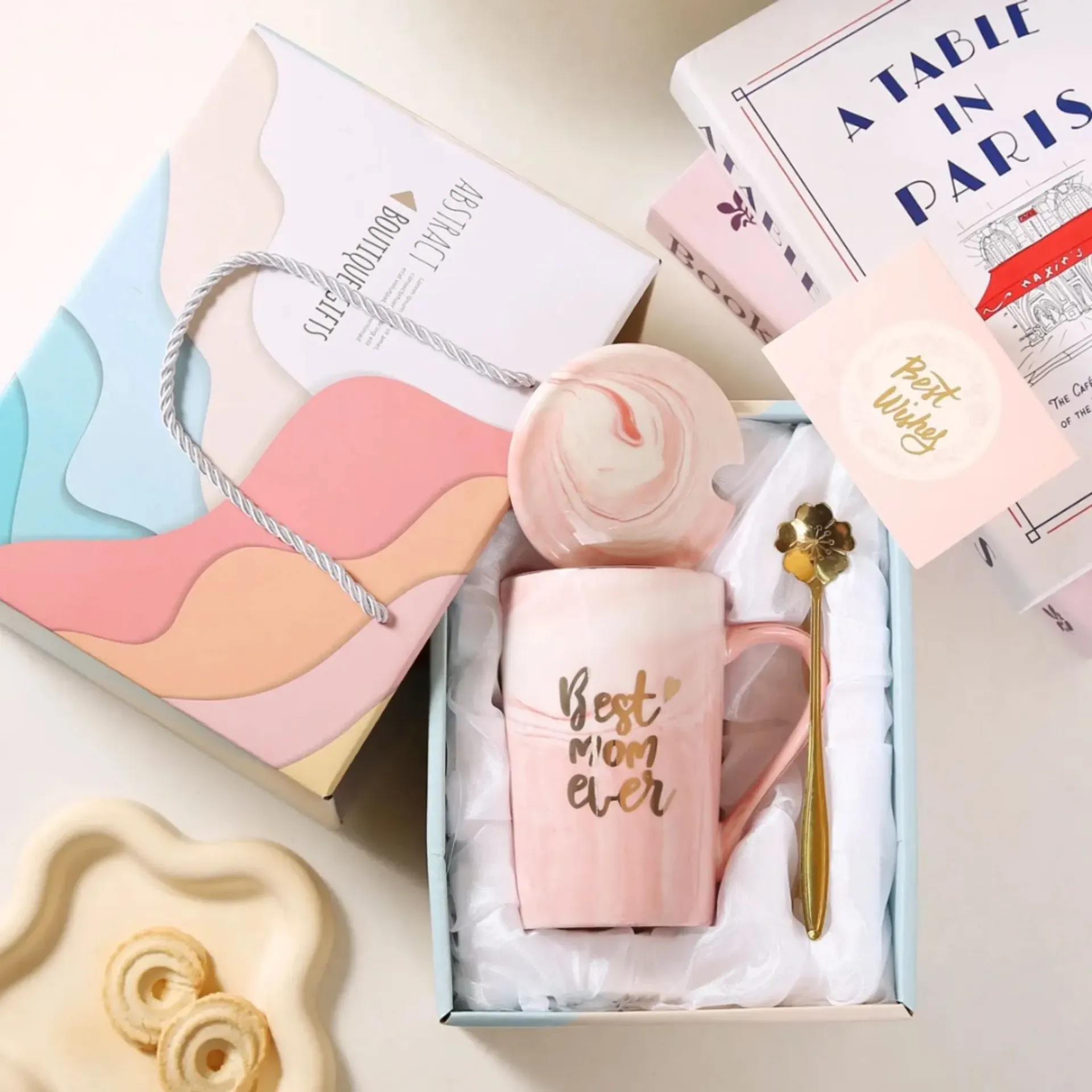 Rainbow Gift Box Pink Cup Lid Spoon