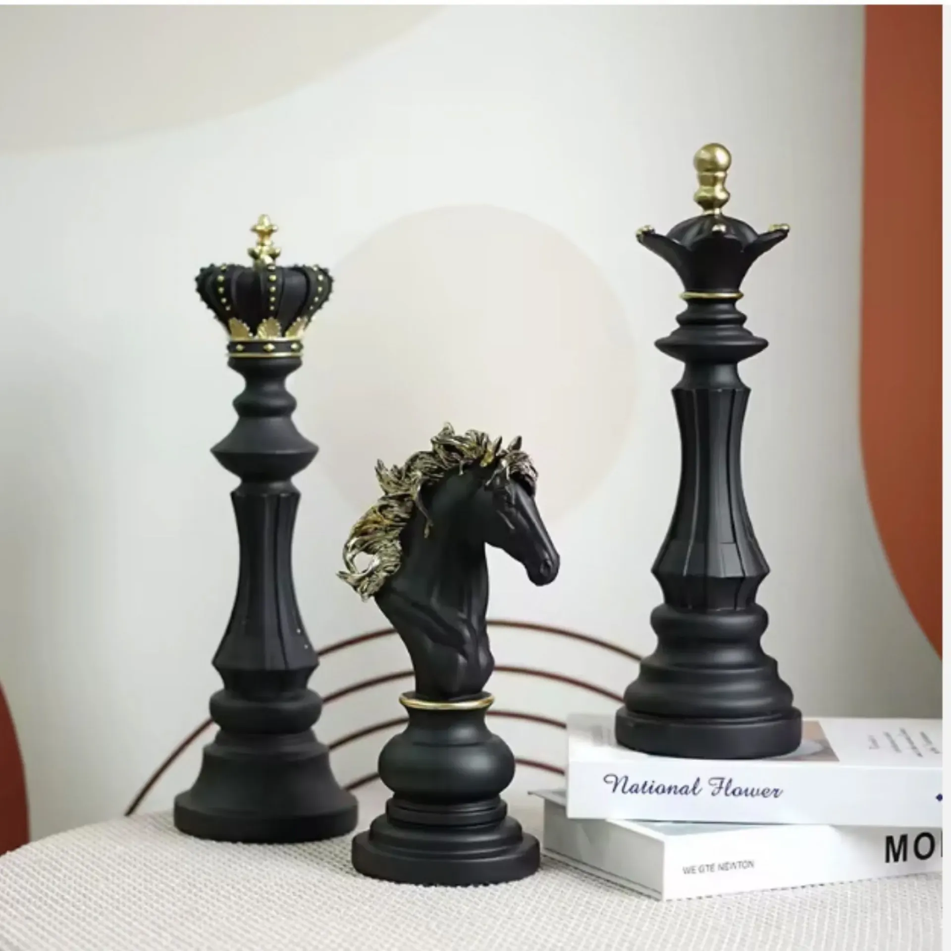 3pcs Set Decorative chess piece sculptures