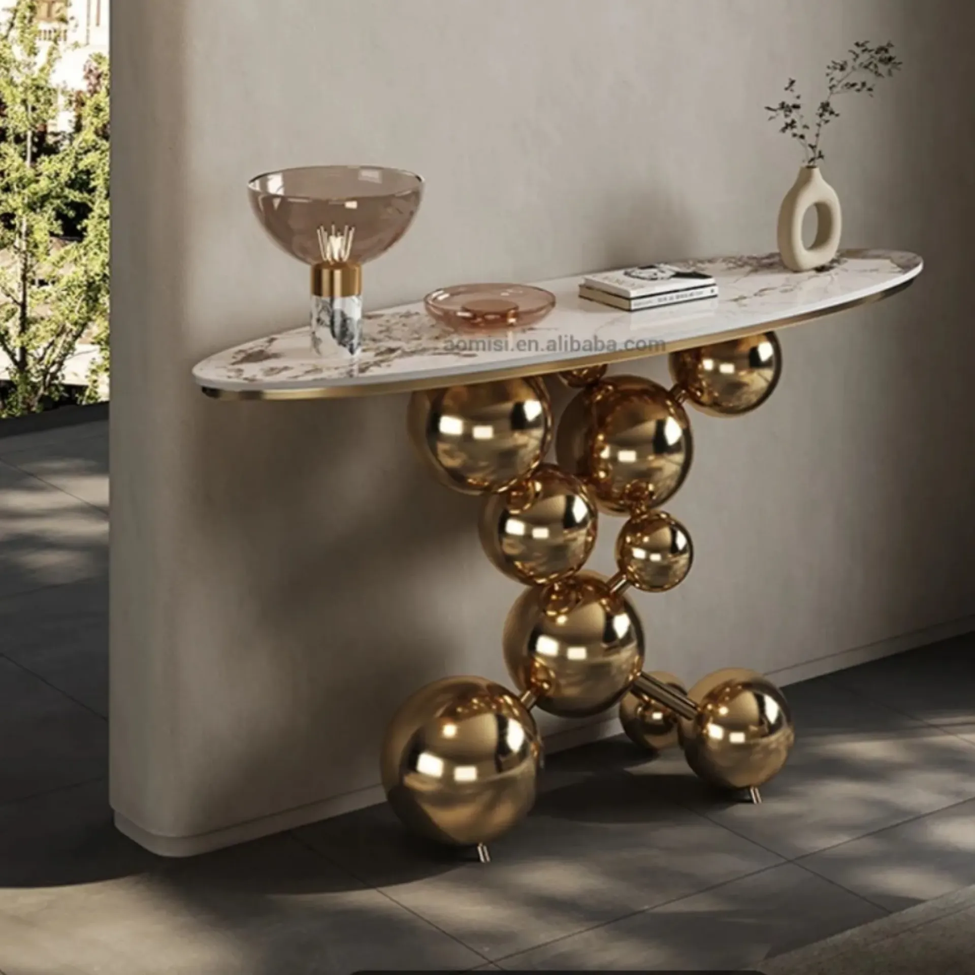 Italian Style Luxury Stone Top Console Table Stone Top