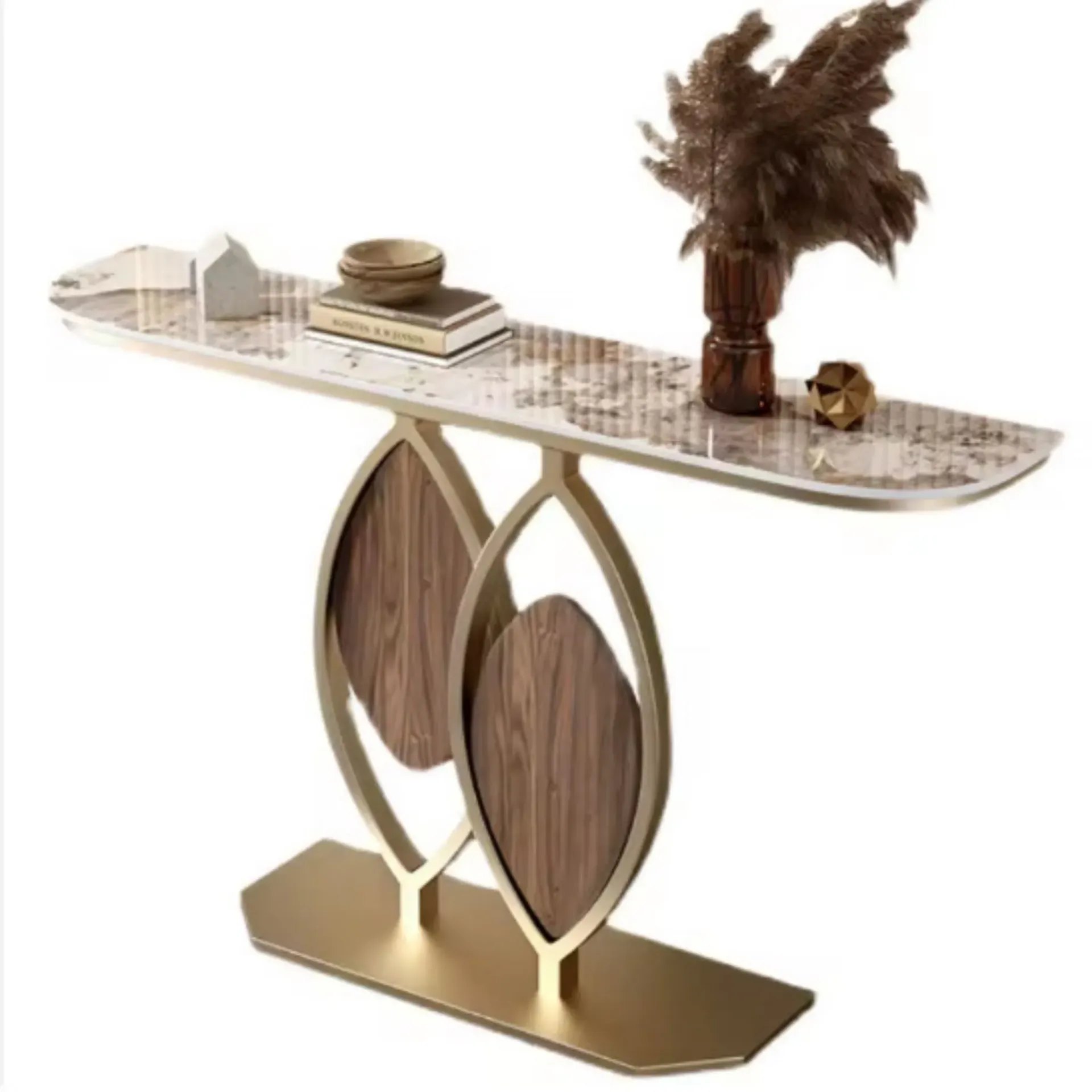 Contemporary Gold Console Table With A Marble Top